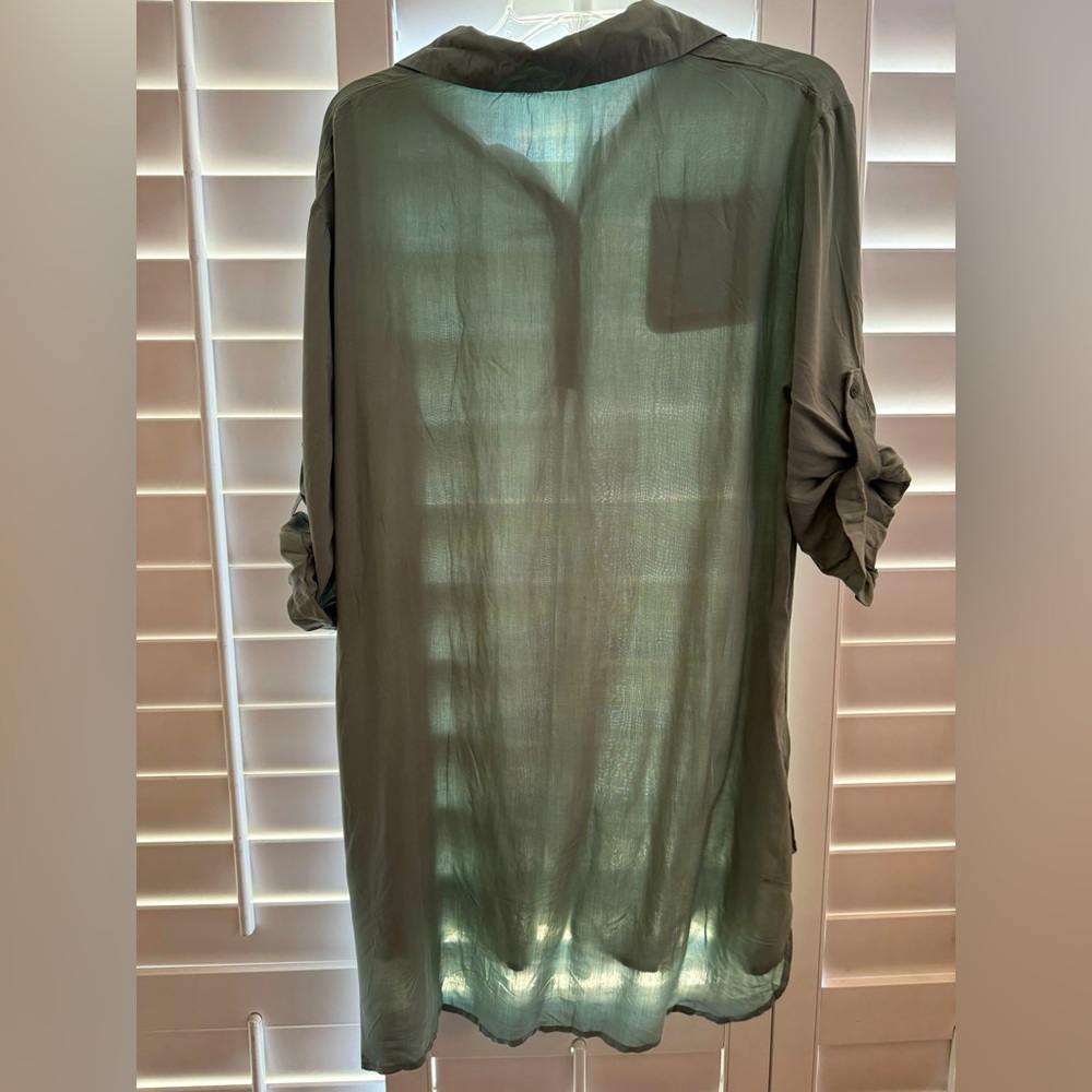Sea mist green, Large, Swim button up coverup with sleeves that can be rolled